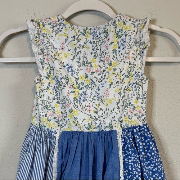 Mantaray Patchwork Multicoloured Floral Print Tiered Lace Sleeve Dress Size 4-5 - Picture 5 of 7